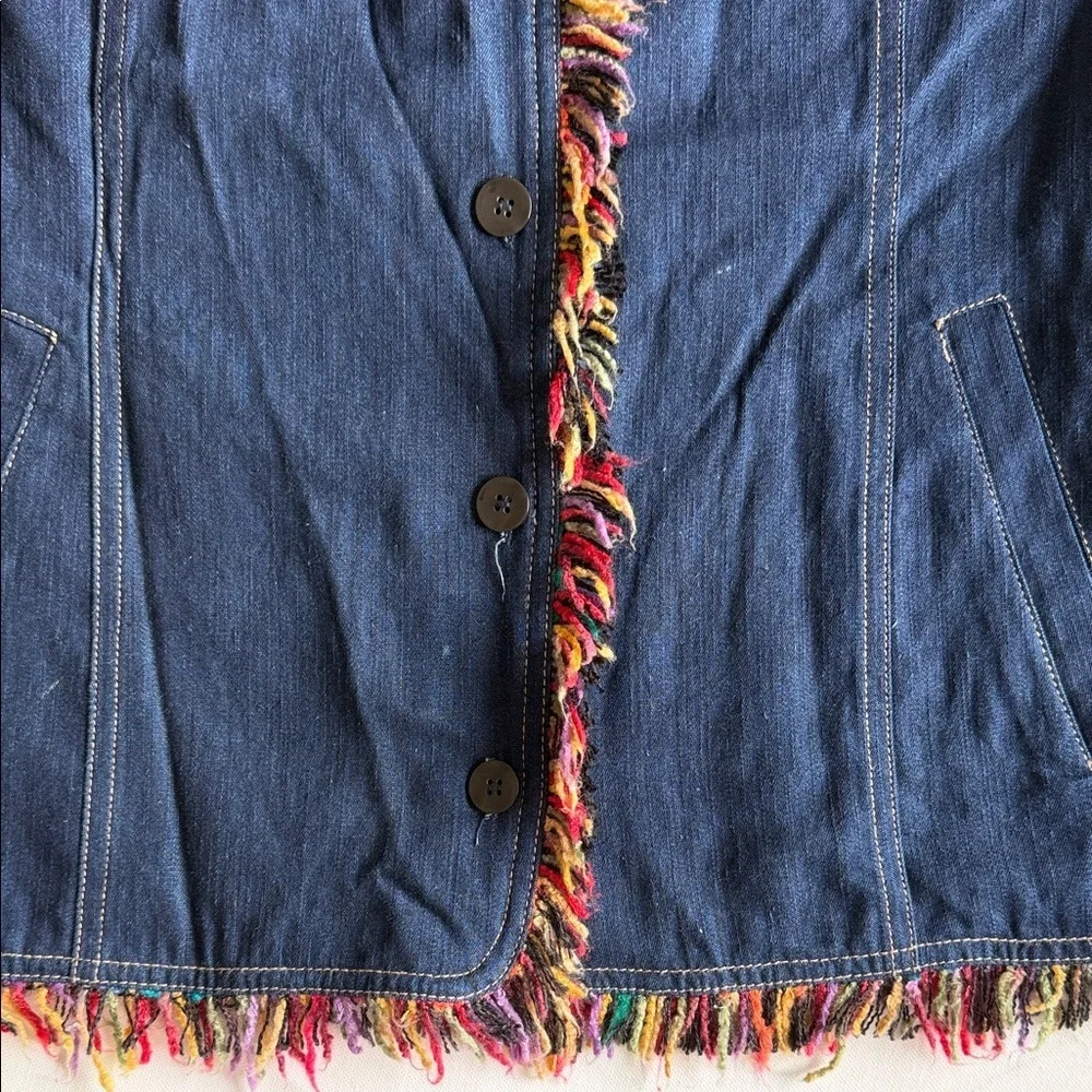 Koret Denim Jacket Fringe Trim Indigo Boho Jean Jacket Womens XL